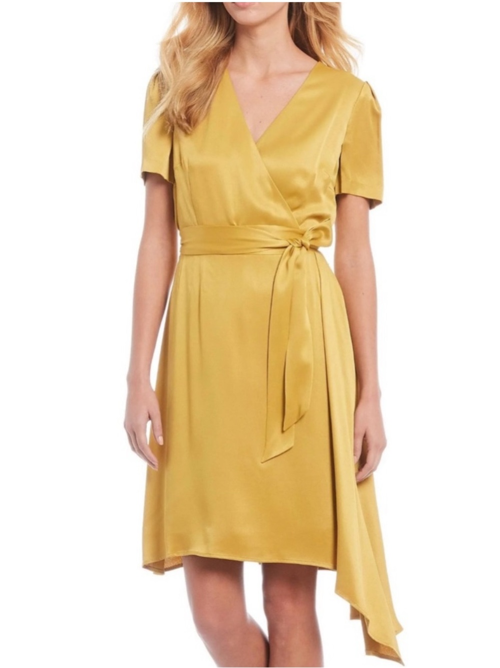 ANTONIO MELANI Mustard Wrap-Style Asymmetrical Dress